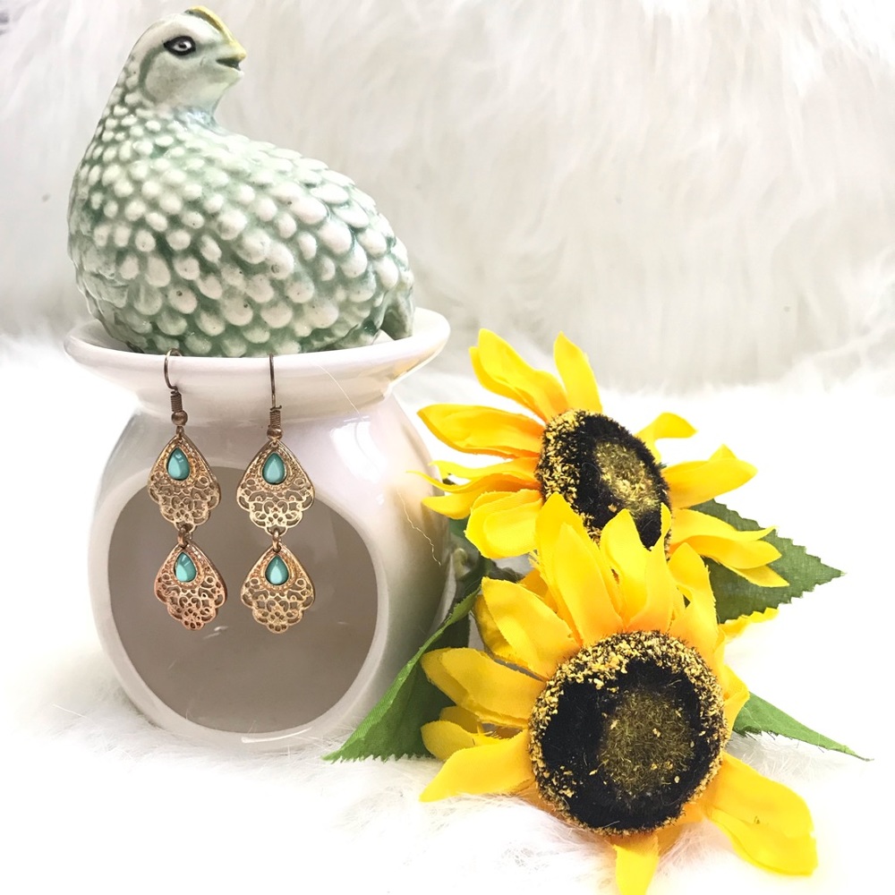 Tear Drop Gold Tone Dangle Earrings